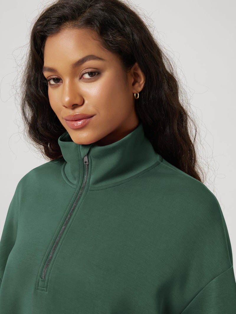 ODODOS Women's Modal Soft Cinchable Sweatshirts Half Zipper Funnel Neck Oversize Pullover with Pockets, Rainforest Green, Medium - Image 5