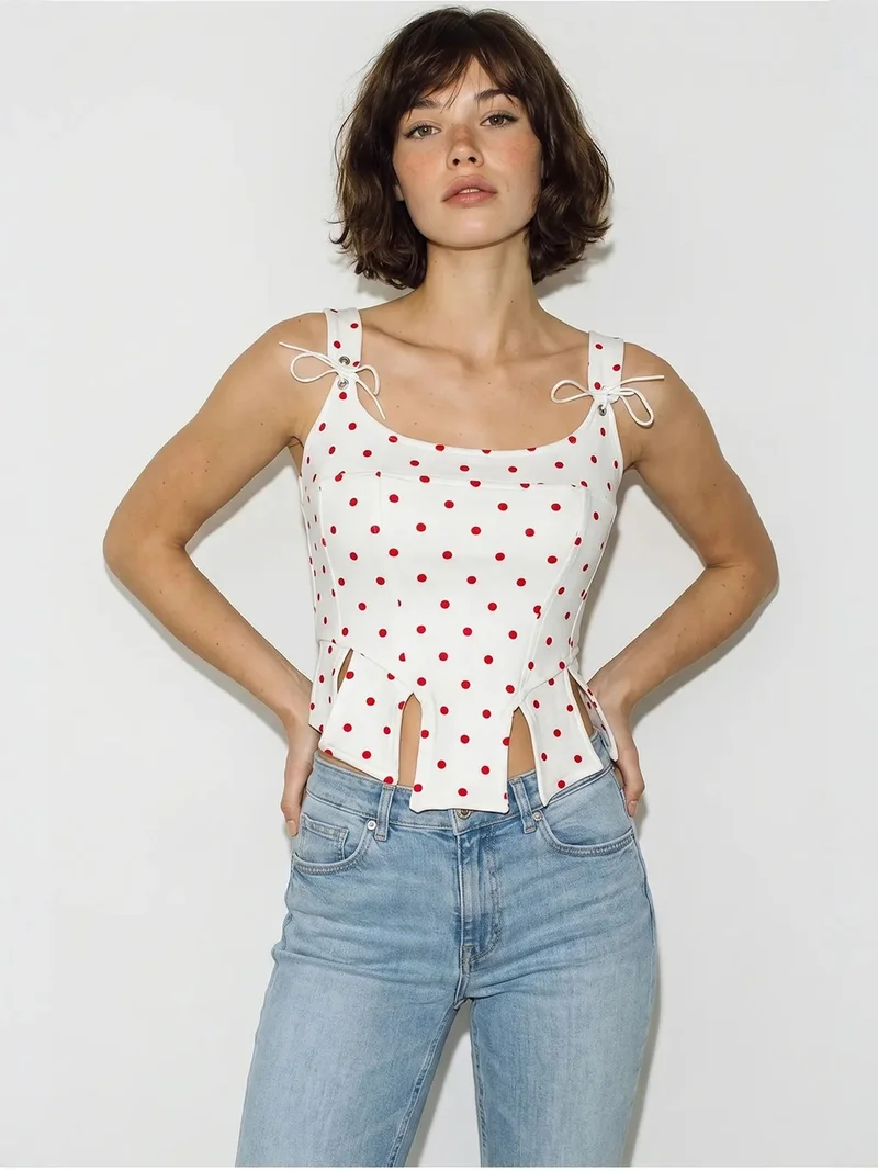 بيانكو لوتشي LUCCI Women's Cropped Polka Dot Corset Top