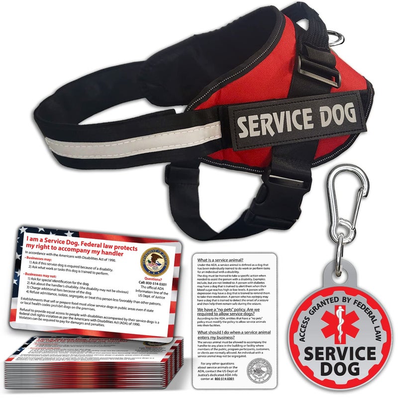 Pelto Service Dog Vest + ID Tag + 50 ADA Information Cards - Service Dog Harness in Sizes X Small to XX Large, Metal Dog Tag has Durable Clip, Service Animal Information Cards are 2-Sided. ESA Accessory Set - Image 1