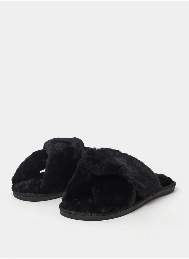 ستايلي Fluff Cross Strap Bedroom Slippers