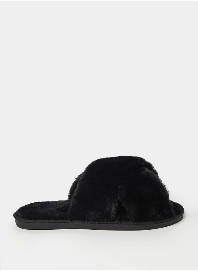 ستايلي Fluff Cross Strap Bedroom Slippers