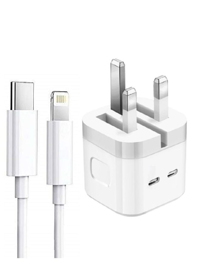 3 Pin Dual Port 35W USB-C Power Adapter With Cable for iPhone 14 / iPhone 14 Pro max 13 pro max 13 /12mini (iPhone USB-C Power Adapter) - Image 1