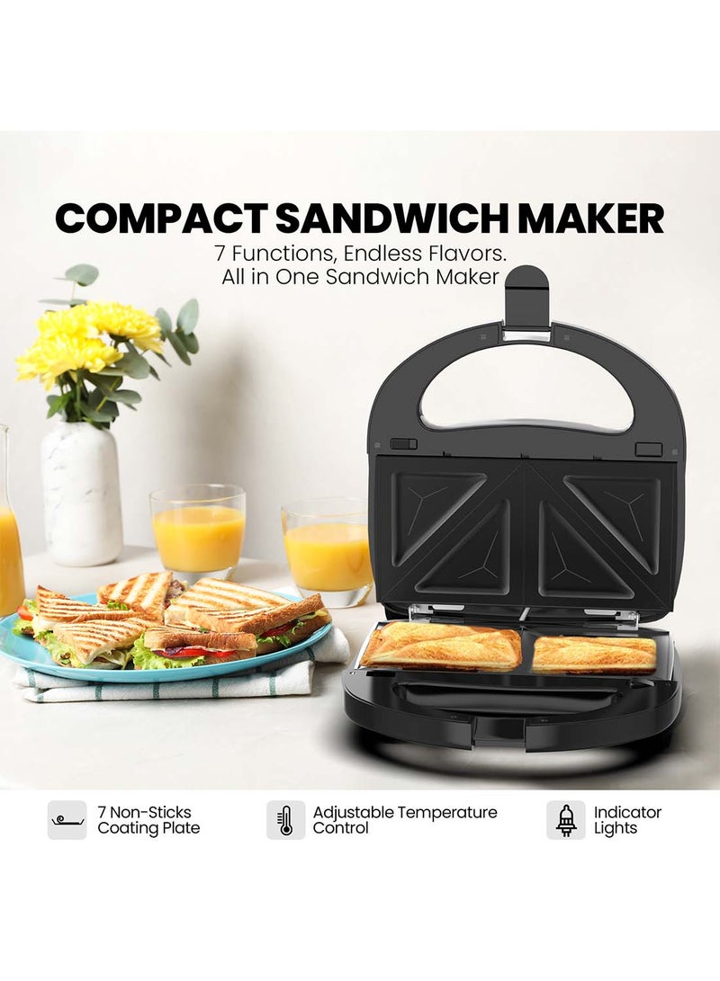 NIKAI 7 In 1 Sandwich And Multi Snack Maker, 2 Slot Non-Stick 7-In-1 Interchangeable Plates Grill, Toaster, Pancakes, Cookies, Waffles, Donuts, Cupcakes And Nutties, Cool Touch Housing, Dishwasher Safe 750 W NGT727D Black - Image 2