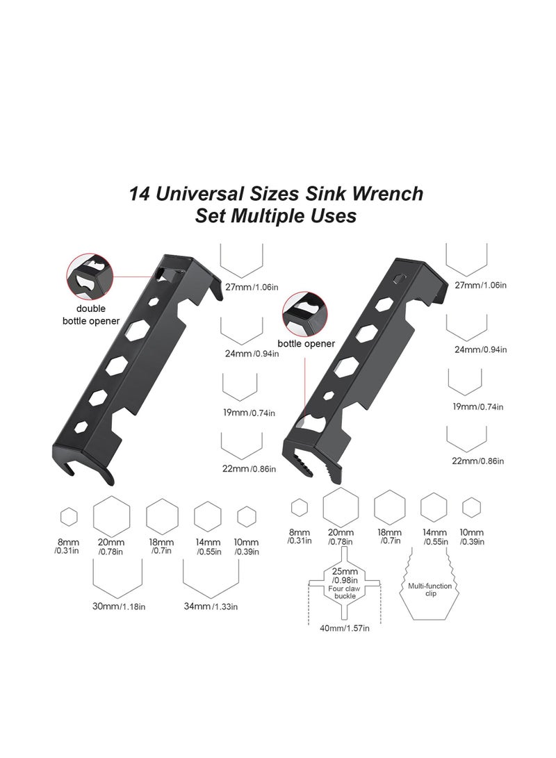 Excefore 2 Pcs Multifunctional Basin Wrench, Faucet Wrench, 14 Sizes Sink Wrench Set, Faucet Plumbing Pipe Tools, Universal Under Sink Plumbers Wrench for Tight Spaces, Wrench Repair Tools for Men  - Image 3