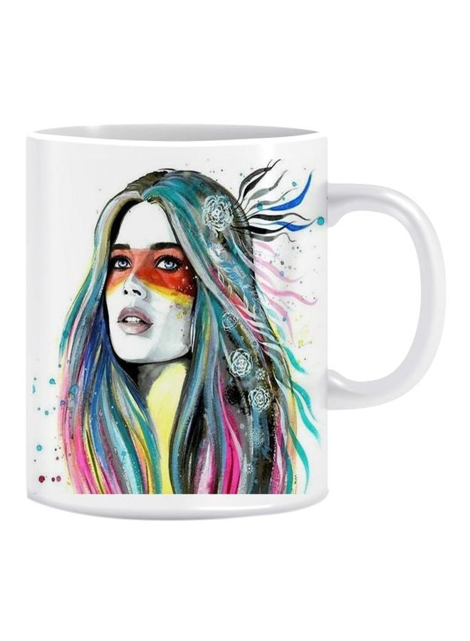 Printed Ceramic Coffee Mug White/Green/Purple Standard