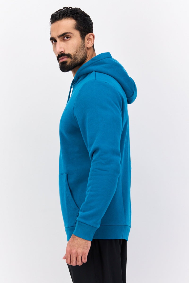 ESPRIT Men Hooded Long Sleeve Brand Logo Sweatshirt, Teal Blue - Image 3