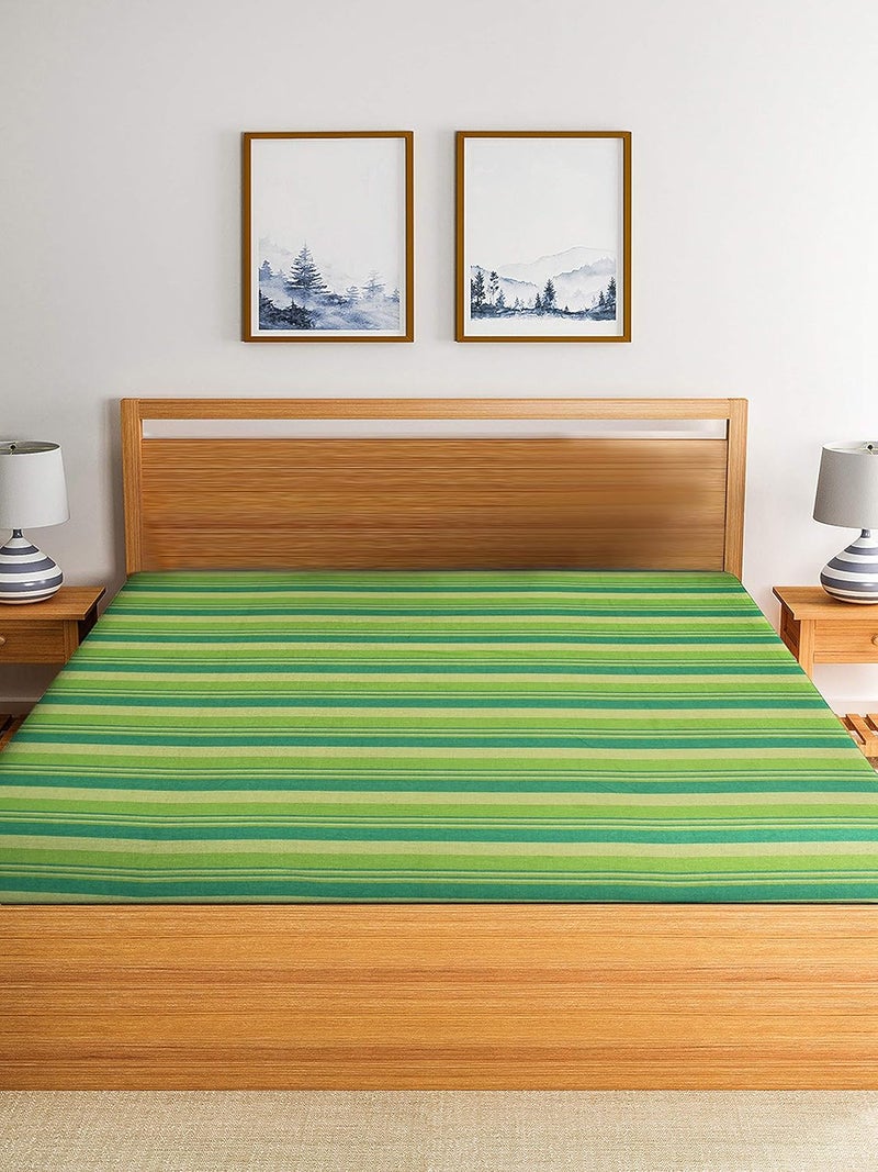RANGBHAR Handloom Cotton Single Bedsheet Without Pillow Covers Woven Striped Bedcover 60 x 90 inch Green210 Threadcount - Image 5