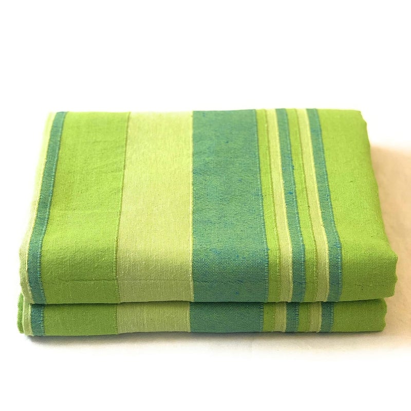 RANGBHAR Handloom Cotton Single Bedsheet Without Pillow Covers Woven Striped Bedcover 60 x 90 inch Green210 Threadcount - Image 1