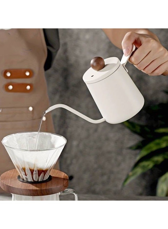 OMRAN CART Pour Over Coffee Kettle 600ml - Stainless Steel with Wooden Handle & Lid Cap, White Color, Gooseneck Spout, Perfect for V60 Pour Over & Specialty Coffee Brewing - Image 2