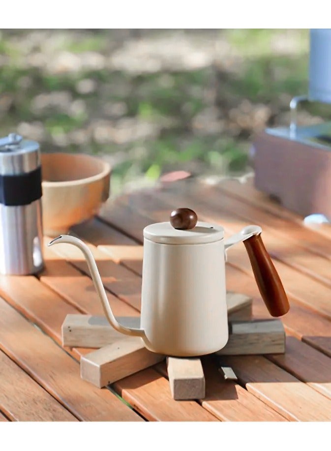 OMRAN CART Pour Over Coffee Kettle 600ml - Stainless Steel with Wooden Handle & Lid Cap, White Color, Gooseneck Spout, Perfect for V60 Pour Over & Specialty Coffee Brewing - Image 3
