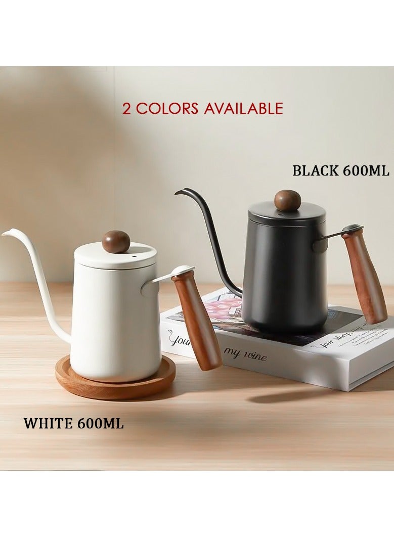 OMRAN CART Pour Over Coffee Kettle 600ml - Stainless Steel with Wooden Handle & Lid Cap, White Color, Gooseneck Spout, Perfect for V60 Pour Over & Specialty Coffee Brewing - Image 4