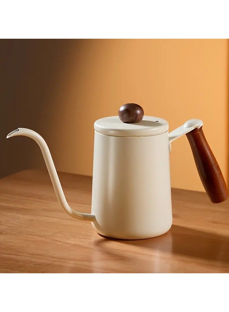 OMRAN CART Pour Over Coffee Kettle 600ml - Stainless Steel with Wooden Handle & Lid Cap, White Color, Gooseneck Spout, Perfect for V60 Pour Over & Specialty Coffee Brewing - Image 5