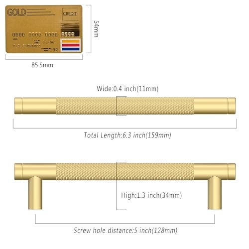 Coinkoly 10 Pack 5"(128mm) Gold Cabinet Pulls Knurled Kitchen Cabinet Handles Drawer Pulls Cupboard Hardware for Cabinets - Image 2