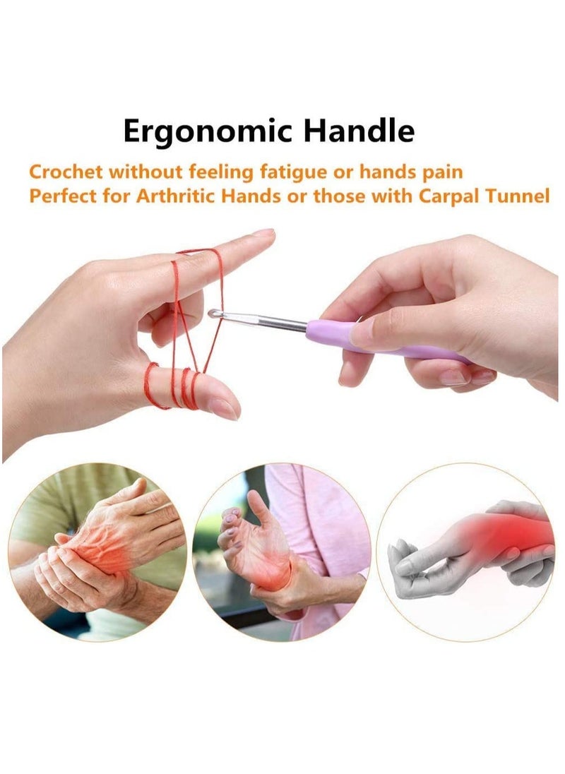 KASTWAVE - Crochet Hooks, 14Pcs Long TPR Soft Handle DIY Hand-knitted Crochet Hooks Sweater Making Set with Floral Storage Bag Soft Ruler Lock Pin Needle Scissors - Image 1