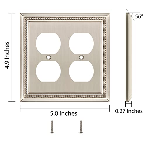 Henne Bery Sunken Pearls Heavy Duty Decorative Wall Plate Switch Plate Outlet Cover (Double Duplex, Satin Nickel) - Image 3