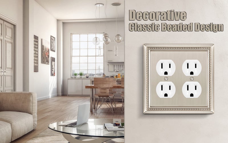 Henne Bery Sunken Pearls Heavy Duty Decorative Wall Plate Switch Plate Outlet Cover (Double Duplex, Satin Nickel) - Image 4