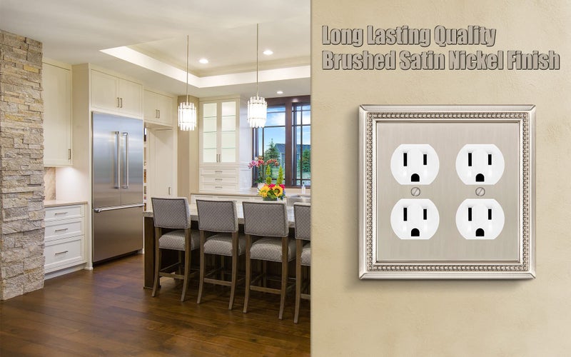Henne Bery Sunken Pearls Heavy Duty Decorative Wall Plate Switch Plate Outlet Cover (Double Duplex, Satin Nickel) - Image 5