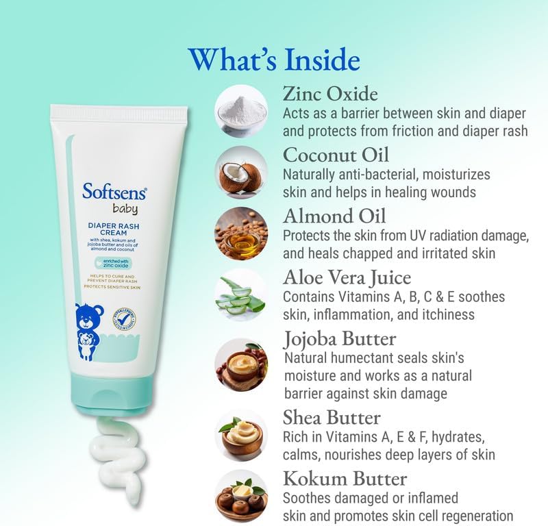Softsens Baby Diaper Rash Cream enriched with Zinc oxide, shea & jojoba butter 50g - Image 2