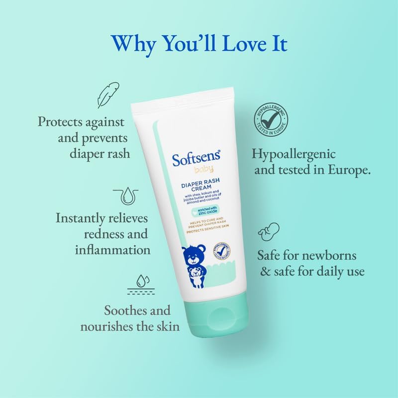 Softsens Baby Diaper Rash Cream enriched with Zinc oxide, shea & jojoba butter 50g - Image 3