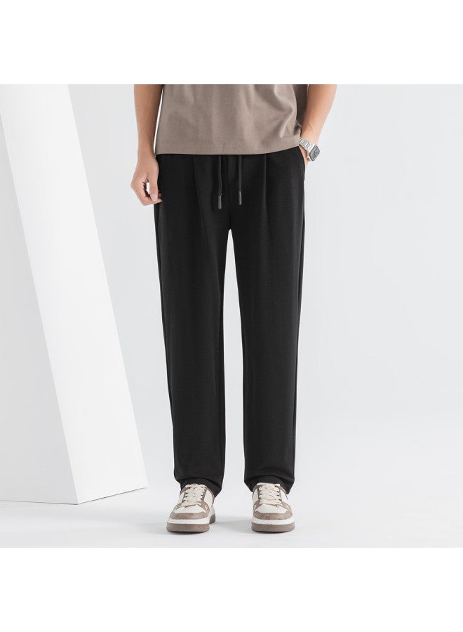 Fomoce fashion Elastic Waist Drawstring Minimalist Versatile Solid Color Straight Leg Men's Casual Pants - Image 4