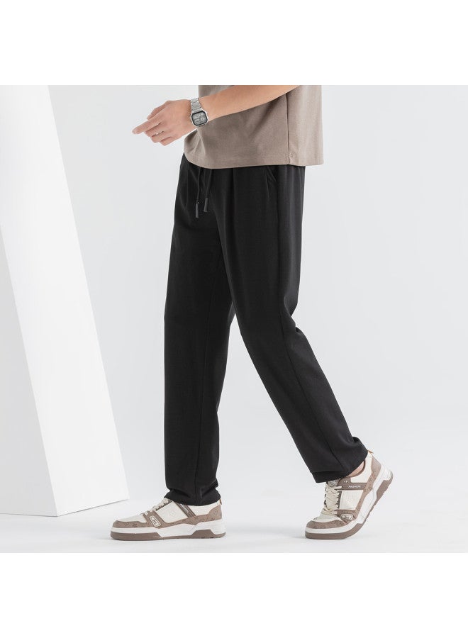 Fomoce fashion Elastic Waist Drawstring Minimalist Versatile Solid Color Straight Leg Men's Casual Pants - Image 5