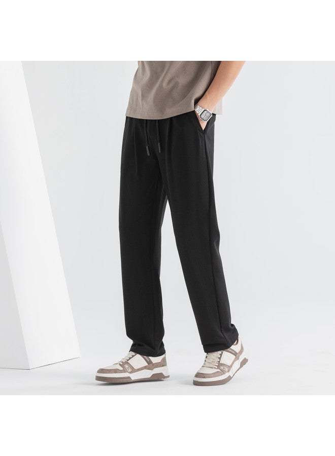 Fomoce fashion Elastic Waist Drawstring Minimalist Versatile Solid Color Straight Leg Men's Casual Pants - Image 3
