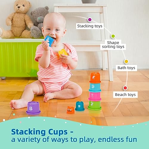 TOOKYLAND ألعاب توكي لاند مونتيسوري للأطفال من عمر سنة واحدة، مجموعة تعليمية 8 في 1 من الألعاب الخشبية (تشمل أكواب التكديس، صندوق تعليمي 3 في 1، مقعد الضرب، أحجية الأشكال والمزيد) - Image 3