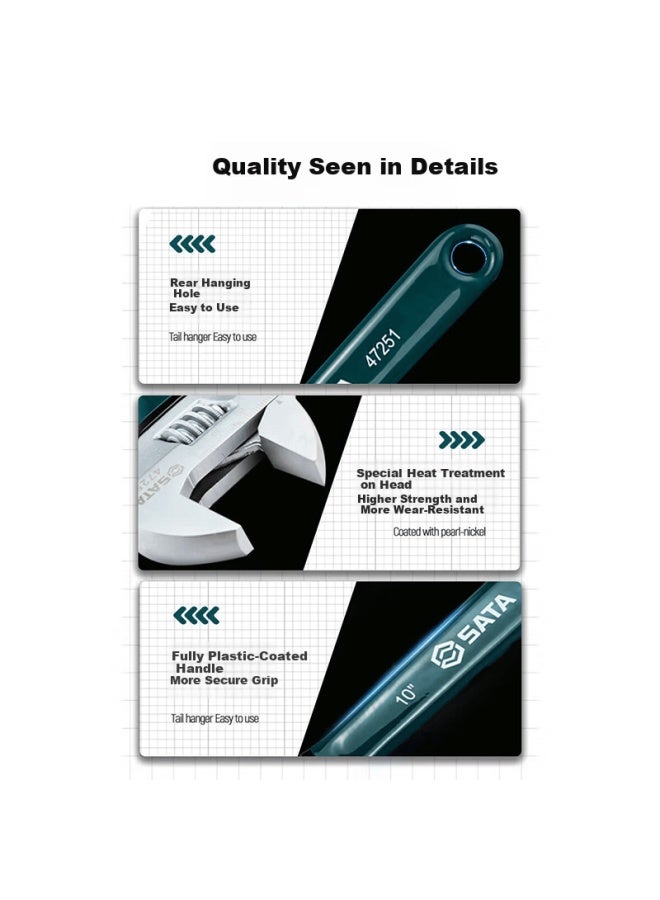 Sata High Carbon Steel Plastic-coated European Adjustable Wrench Auto Repair Tool 6" 47249 - Image 3