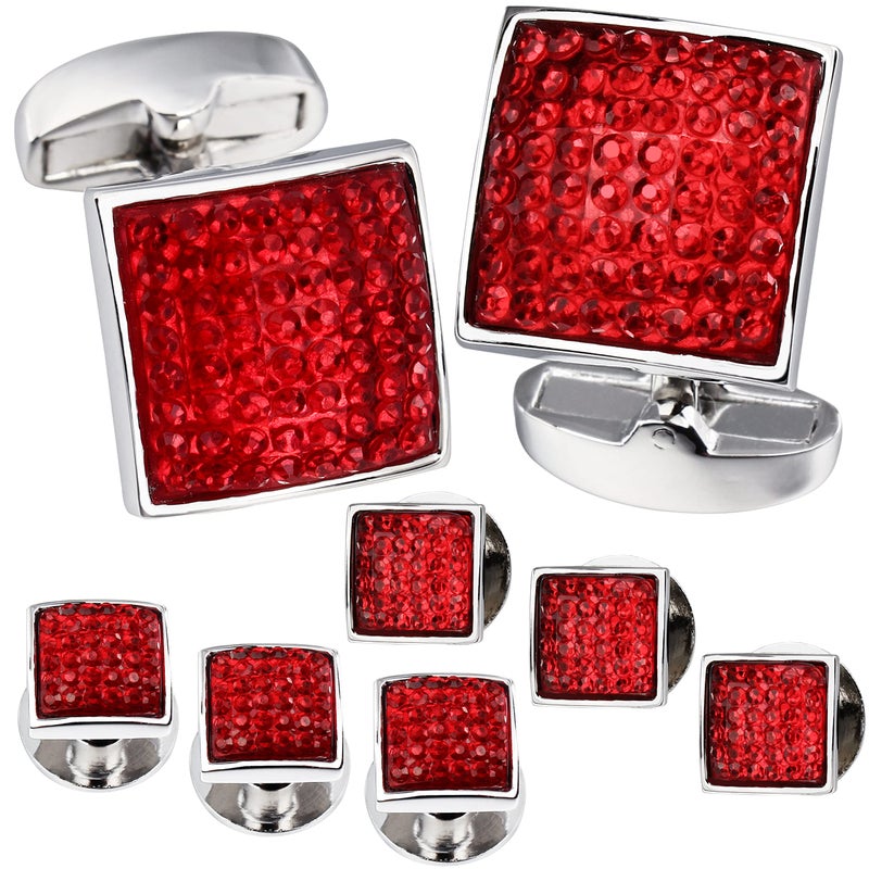 HAWSON Graceful Square Red Crystal Cufflinks Tuxedo Studs Man Shirt - Image 1