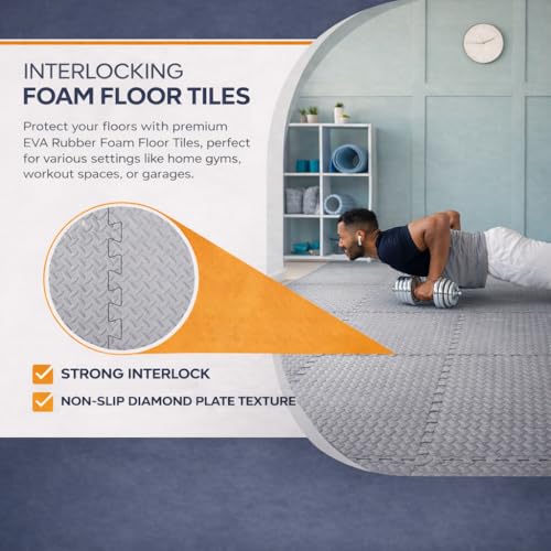 EASY HOME High Density EVA Foam Interlocking Puzzle Floor Mats – Shock Proof, Protective Gym & Home Workouts Tiles for Exercise (60×60 cm, 12 mm Thickness) - Image 3