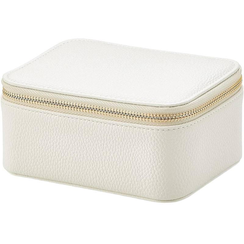 PU Leather Portable Leather Jewelry Storage Box Casual Style for Earrings 16.5 x 11.5 x 9 cm Off White with Easy Storage - Image 1