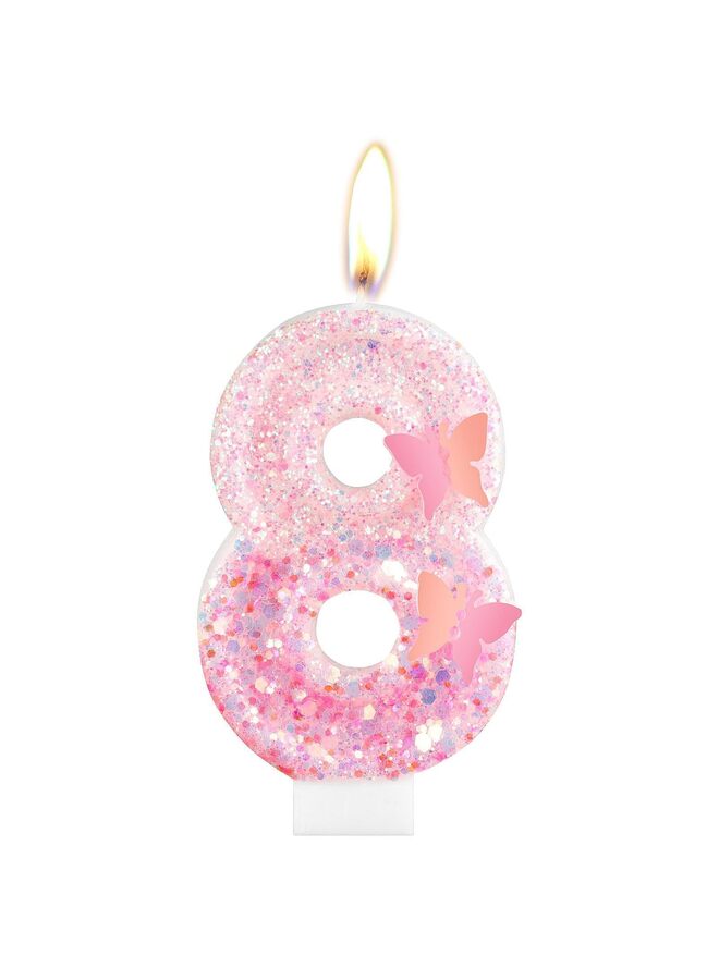 LAMAY Number birthday candles, gradient pink butterfly number candles, luxurious cake decorations, suitable for parties, weddings, anniversaries, family gatherings, children and adults (number8). - Image 1
