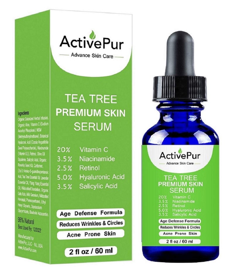 Premium TEA TREE SERUM Big Size 2 Oz60 ml Oil for Acne 20 Vitamin C  B3 MSM Hyaluronic Acid Retinol Salicylic Acid Niacinamide Acne Scar Treatment Anti Aging Wrinkle Dark Spots Blemishes Pimple