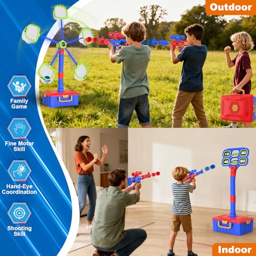 spring flower 2 IN 1 Shooting Game Toys For 5 6 7 8 Year Old Kids Moving Standing Shooting Target 2 PCS Foam Ball Popper Air Toy Guns 24 Foam Balls 2 Player Boy Toys For Boy Kids Gifts for Boys and Girls - Image 5