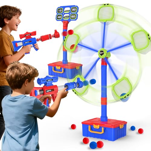 spring flower 2 IN 1 Shooting Game Toys For 5 6 7 8 Year Old Kids Moving Standing Shooting Target 2 PCS Foam Ball Popper Air Toy Guns 24 Foam Balls 2 Player Boy Toys For Boy Kids Gifts for Boys and Girls - Image 1