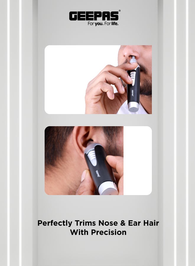 GEEPAS GNT8651 Nose And Ear Trimmer - Professional 2 in 1 Eyebrow, Facial Hair Trimmer With Cleaning Brush Black/Silver - Image 5
