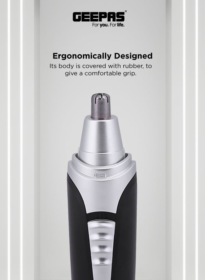 GEEPAS GNT8651 Nose And Ear Trimmer - Professional 2 in 1 Eyebrow, Facial Hair Trimmer With Cleaning Brush Black/Silver - Image 3