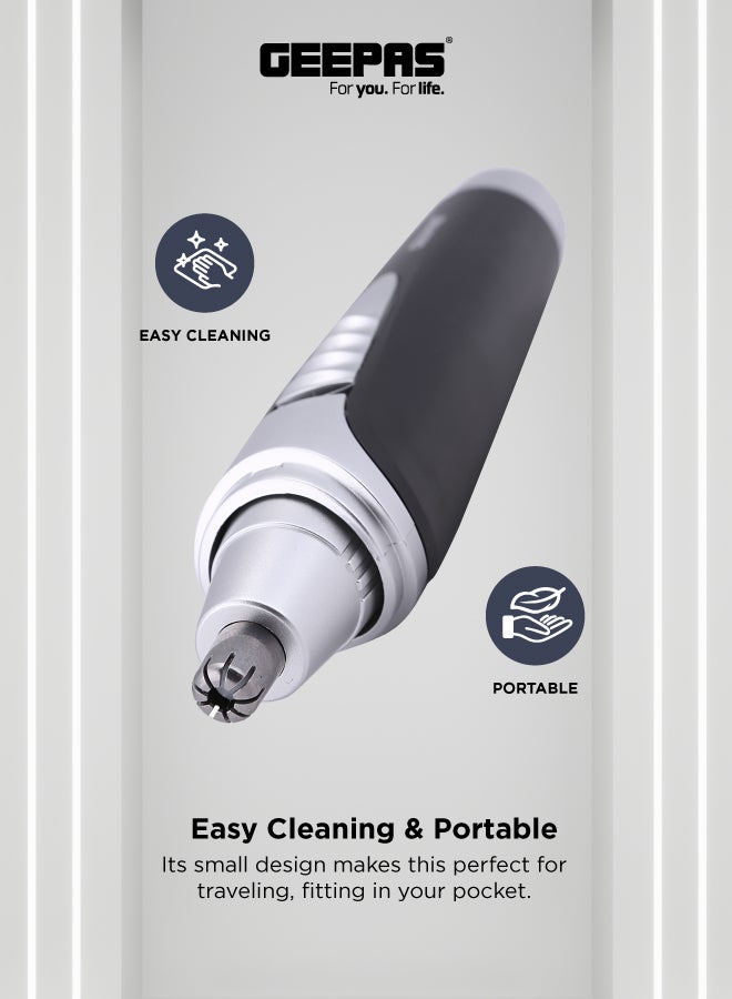 GEEPAS GNT8651 Nose And Ear Trimmer - Professional 2 in 1 Eyebrow, Facial Hair Trimmer With Cleaning Brush Black/Silver - Image 2