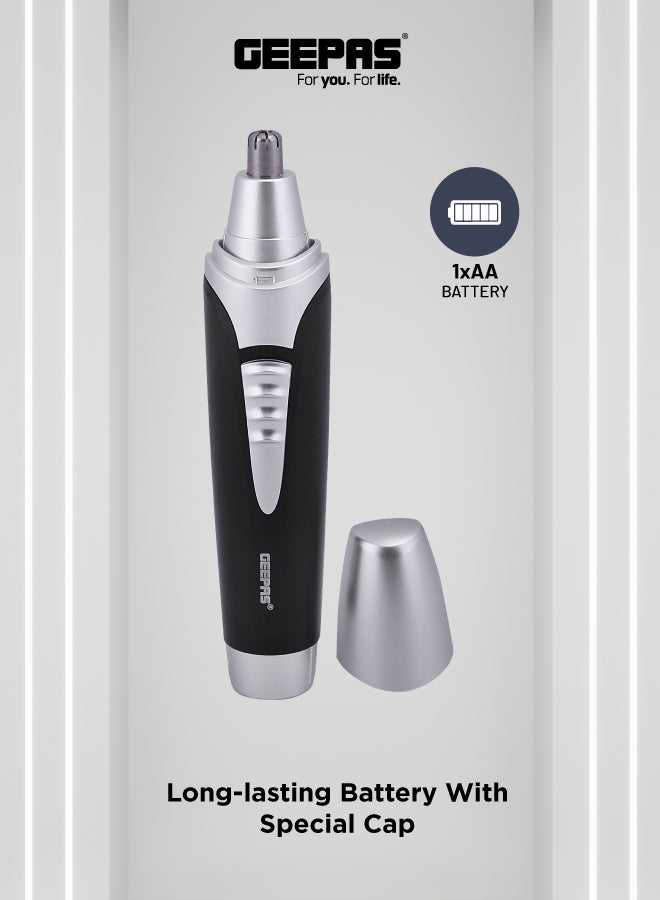 GEEPAS GNT8651 Nose And Ear Trimmer - Professional 2 in 1 Eyebrow, Facial Hair Trimmer With Cleaning Brush Black/Silver - Image 4