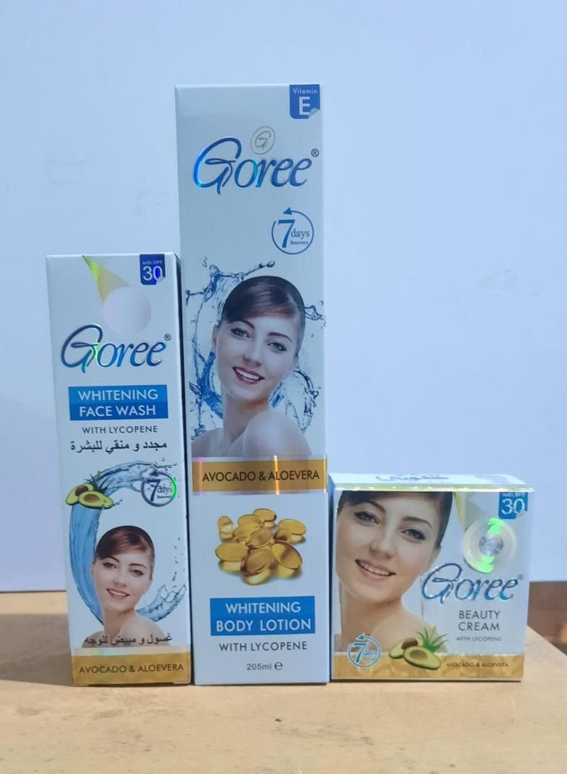 جوري مجموعة توفيرية ثلاث منتجات مهمة لكي سيدتي لوشن تفتيح الجسم وكريم تفتيح البشرة وغسول لتفتيح الوجه