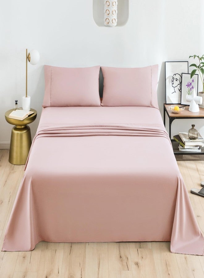 Mohap Soft Bed Sheet Set 4 Pieces Double Brushed Microfiber Soft and Breathable All Season Fade Resistant Easy Care - King Pink - Image 2