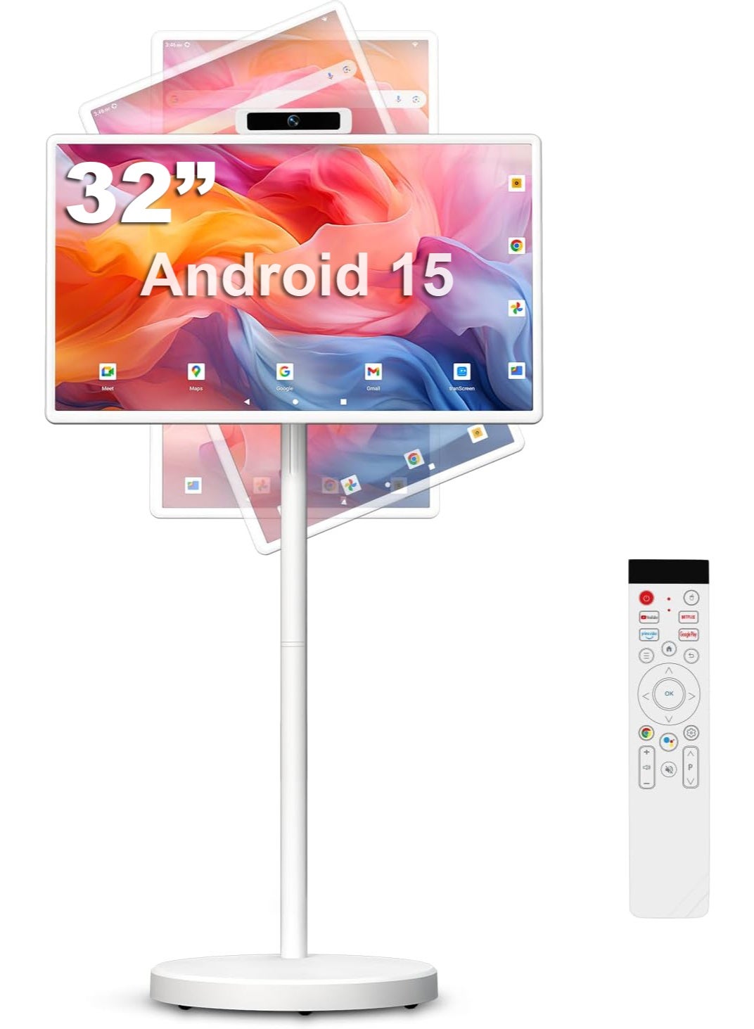 32-Inch Movable Smart Display Floor Standing Digital Signage Monitor – FHD IPS Touchscreen Android 15 Interactive Screen, 10-Point Multi-Touch, 8GB RAM 128GB Storage, Built-in Camera & Speakers, WiFi Bluetooth Portable Kiosk Display, Floor Standing Digital Signage Monitor