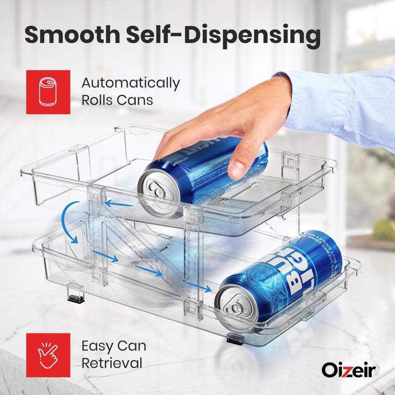 Oizeir Expandable Soda Can Dispenser For Fridge - 2-Pack - Clear Transparent Soda Can Organizer For Refrigerator, Kitchen, and Pantry Storage Organizer for Cans, Beverage Bottle, Canned Food & Bottles - Image 4