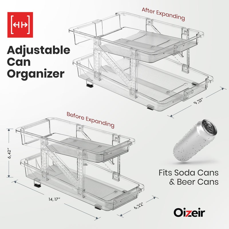 Oizeir Expandable Soda Can Dispenser For Fridge - 2-Pack - Clear Transparent Soda Can Organizer For Refrigerator, Kitchen, and Pantry Storage Organizer for Cans, Beverage Bottle, Canned Food & Bottles - Image 2