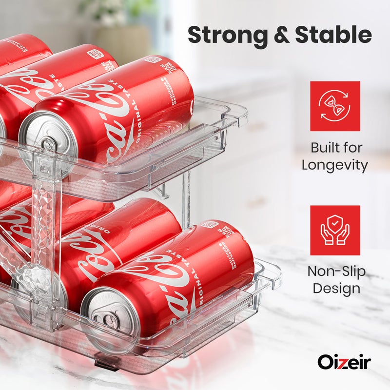 Oizeir Expandable Soda Can Dispenser For Fridge - 2-Pack - Clear Transparent Soda Can Organizer For Refrigerator, Kitchen, and Pantry Storage Organizer for Cans, Beverage Bottle, Canned Food & Bottles - Image 5