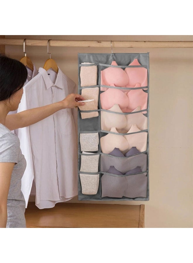 هابي هوم منظم خزانة معلق مزدوج الجوانب من قماش أوكسفورد شبكي بمتانة عالية – علاقة تخزين ملابس داخلية وجوارب وحمالات صدر بإطار معدني دوار 360 درجة – منظم جيوب شفاف للملابس الصغيرة والاكسسوارات والمستلزمات اليومية – قابل للغسل وسهل الطي والتخزين، مثالي للسفر وغرفة النوم والخزانة - Image 2