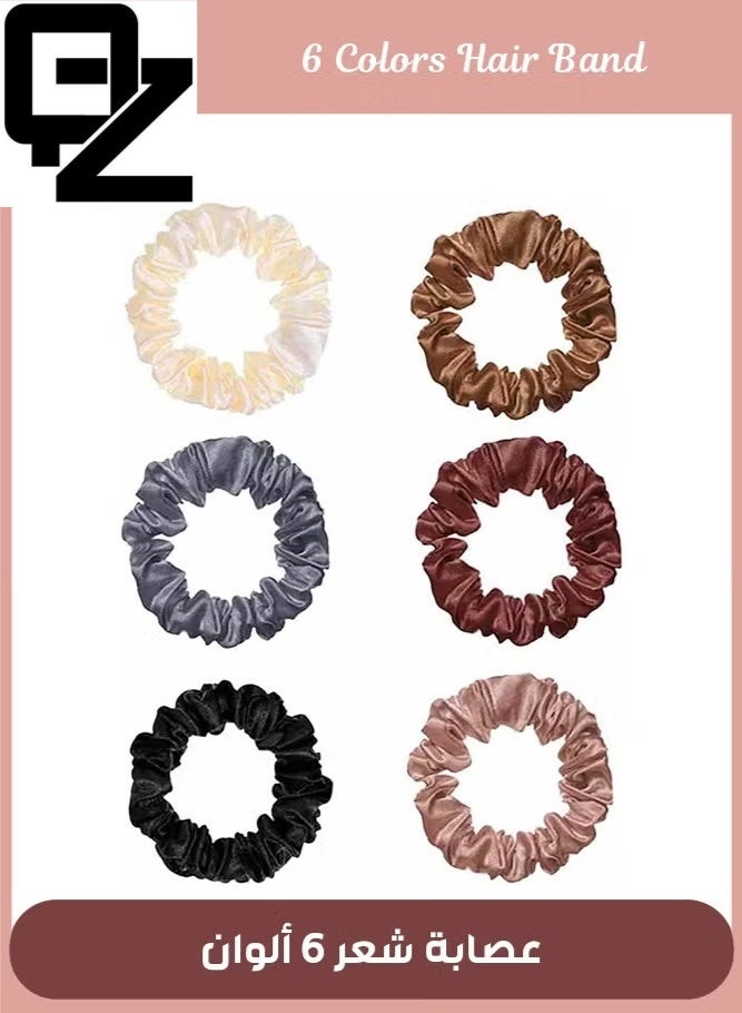 QZ 6-Piece Silk Hair Ties Band Set Satin Hair Scrunchies Multicolour for Girls Women - Image 1