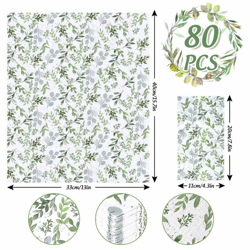 AnyDesign AnyDesign Greenery Guest Napkins 3 Ply Disposable Green Leaves Napkins Spring Summer Plants Dinner Hand Napkin for Wedding Baby Shower Party Supplies Kitchen Bathroom Table Decor  80 Pack  - Image 2