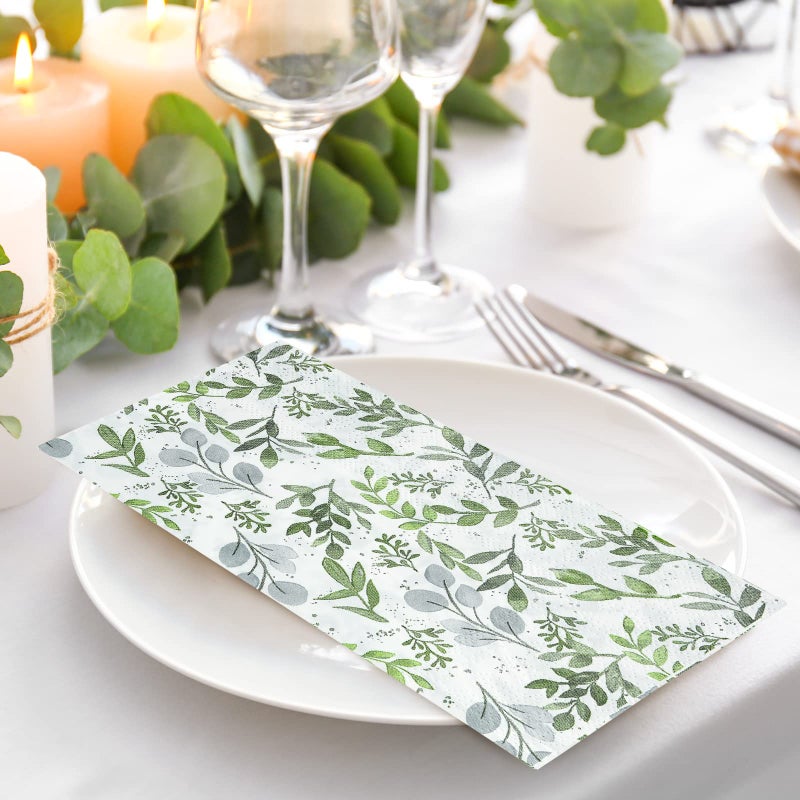 AnyDesign AnyDesign Greenery Guest Napkins 3 Ply Disposable Green Leaves Napkins Spring Summer Plants Dinner Hand Napkin for Wedding Baby Shower Party Supplies Kitchen Bathroom Table Decor  80 Pack  - Image 5