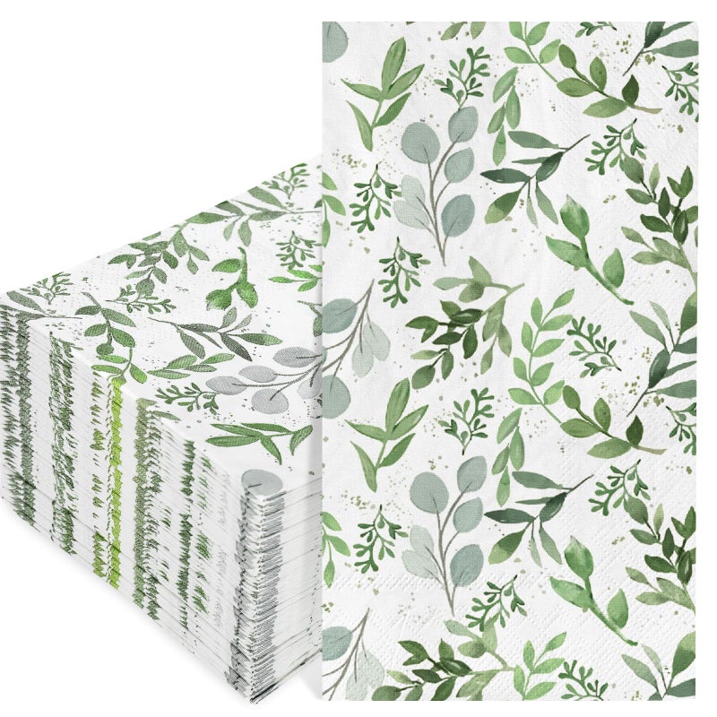 AnyDesign AnyDesign Greenery Guest Napkins 3 Ply Disposable Green Leaves Napkins Spring Summer Plants Dinner Hand Napkin for Wedding Baby Shower Party Supplies Kitchen Bathroom Table Decor  80 Pack  - Image 1
